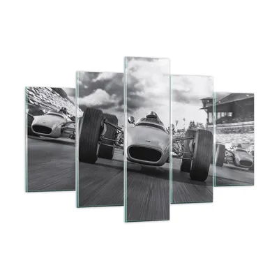Produktbild von Bilder auf glas - 5 Teile - Formel 1 Schwarz und Weiß - 150x100cm - Glasbilder - Wandbilder - Bilder - Wanddekoration aus Glas - Glas Bilder - Wandbild auf Glas - GEA150x100-4127