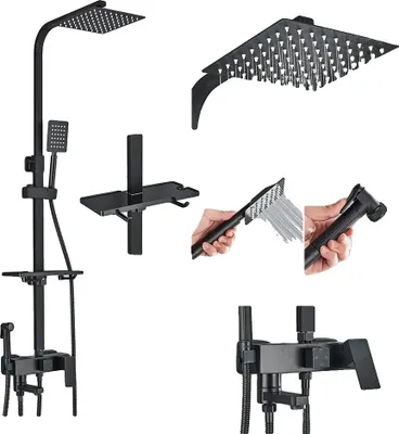 Obrázok produktu pre Súprava sprchovej batérie, multifunkčný dizajn, montáž na stenu, čierna A 8 palcov