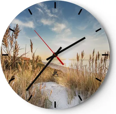 Produktbild von Wanduhr - Rund - Glasuhr - Ähren Küste Sonne - 40x40cm - Schleichendes Uhrwerk - Lautlos - zum Aufhängen bereit - Dekoration Modern - Wanddekoration aus Glas - C3AR40x40-4653