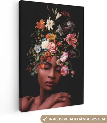 Zdjęcie produktu dla OneMillionCanvasses® - Obraz na płótnie - 90x140 cm, Kobieta - Makijaż - Bukiet kwiatów, Dekoracja ścienna - Dekoracja ścienna - Sypialnia