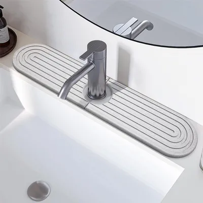 Produktbild von Kieselgur-Wasserhahnmatte, Abflussmatte für Wasserhähne 2,5-6,5 cm, Spritzschutz für Wasserhähne, saugfähige Matte für Töpfe und Pfannen, Spülbeckenmatte für Küche und Bad [Grau, 45x10cm]