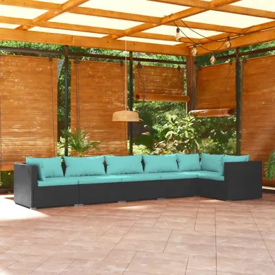 Produktbild von Möbel 6-tlg. Garten-Lounge-Set mit Kissen Poly Rattan Schwarz - Gartenmöbelgarnituren 3101705