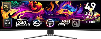 MSI MPG 491CQPXDE QD-OLED - OLED-Monitor - Gaming - gebogen - 124.5 cm (49") - 5120 x 1440 Dual Quad HD @ 240 Hz - 1000 cd/m² - 1500000:1 - DisplayHDR 400 True Black - 0.03 ms - 2xHDMI, DisplayPort, USB-C