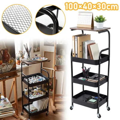 Produktbild von Aufbewahrungswagen - Rollwagen - 4 Etagen - 3 Körbe - Bodenmodell - Metall - Für Küche, Büro, Schlafzimmer und Wohnzimmer
