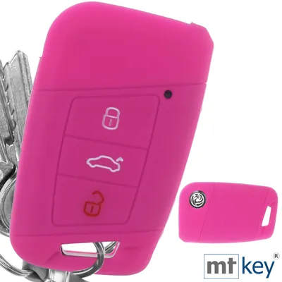Produktbild von Auto Schlüssel Hülle Silikon Schutz Cover Pink kompatibel mit VW Passat B8 Arteon Skoda Kodiaq 3 Tasten KEYLESS SMARTKEY