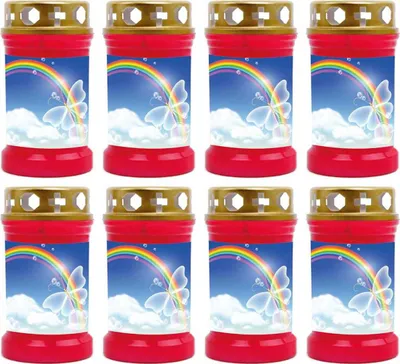 Produktbild von Grabkerze Rot 8er Pack, Brenndauer: 40 Stunden ( je Kerze ), Motiv: Regenbogen 2