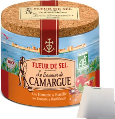 Produktbild von Le Saunier de Camargue Fleur de Sel mit Tomate Basilikum (1x125g Dose) + usy Block