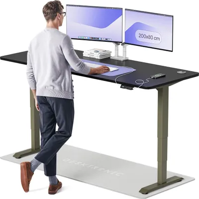 Zdjęcie produktu dla Desktronic HomePro biurko z elektryczną regulacją wysokości 200x80cm zielono/czarne z funkcją pamięci, technologią antykolizyjną, portami ładowania USB-A i USB-C