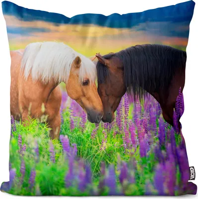 Produktbild von VOID Pferde Blumen Kissenbezug Kissenhülle Sofakissen Kissen Deko Outdoor-Kissen Dekokissen