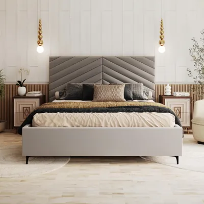 Produktbild von FDM Bett MISTERO Paris 90x200 cm Polsterbett mit Lattenrost aus Metall Bettkasten Stauraumbett Samt grey