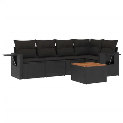 Produktbild von vidaXL 6-tlg. Garten-Sofagarnitur mit Kissen Schwarz Poly Rattan