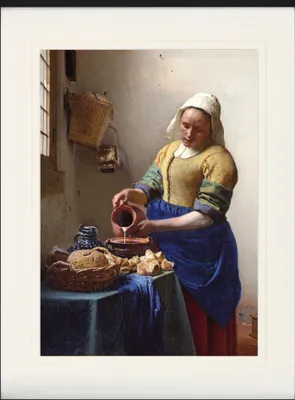 Produktbild von Johannes Vermeer Gerahmtes Bild Mit Edlem Passepartout | Wand-Bilder | Im Bilderrahmen - Die Milchmagd, 1658-1660 (80 x 60 cm)