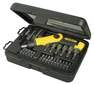 Image de Tournevis porte-embouts à cliquet poignée revolver - coffret 25 pièces - STANLEY - 0-63-022