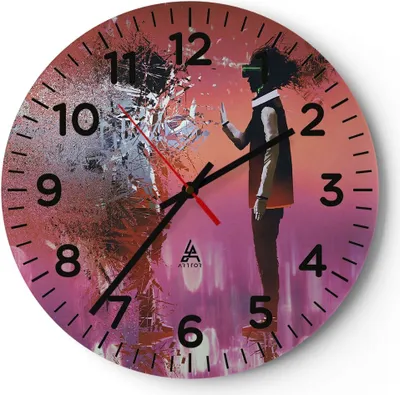 Produktbild von Wanduhr - Rund - Glasuhr - Mann modern - 40x40cm - Schleichendes Uhrwerk - Lautlos - zum Aufhängen bereit - Dekoration Modern - Wanddekoration aus Glas - C4AR40x40-3868