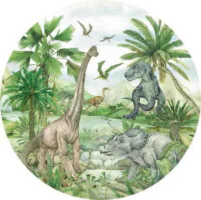 Produktbild von Sanders & Sanders selbstklebende runde Tapete Dinosaurier Grün Ø 70 cm