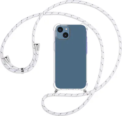 Produktbild von Handykette Backcover-Schutzhülle mit Band (Metall silberfarben) für Apple iPhone 14 (6.1'') - weiß/grau