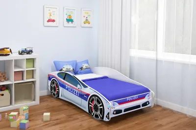 Immagine prodotto di ACMA letto per ragazzi letto per bambini letto per auto letto per bambini completo di materasso, rete a doghe e protezione anticaduta 160x80 cm - polizia -3