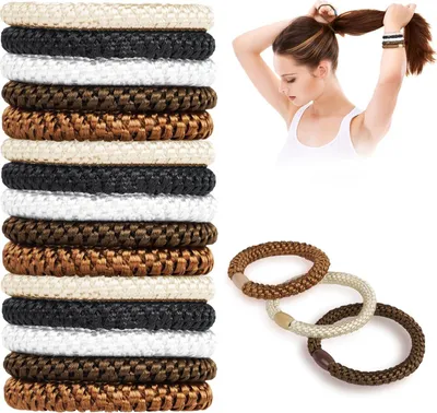 Image de set de 15 élastiques pour cheveux Support de queue de cheval pour femmes et filles dans les tons de brun