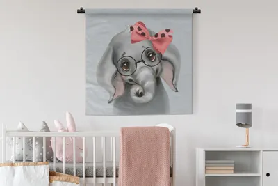 Produktbild von MuchoWow® Wandteppich Wandbehang Elefant - Kind - Bogen 90x90 cm Tapisserie Dekoration Wandtuch - Wandaufhänger