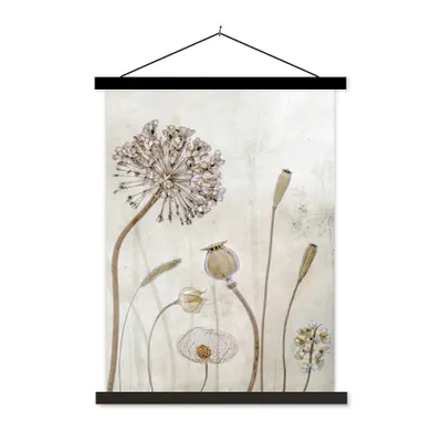 Produktbild von MuchoWow® Textilposter Blumen - Aquarell - Stilleben - Braun - Vintage 90x120 cm mit schwarzem Rahmen - Dekoration