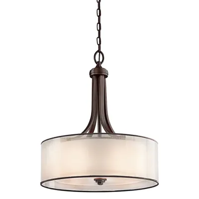 Image de Lampe à suspension, plafonnier, tissu de lin, verre opalin, acier