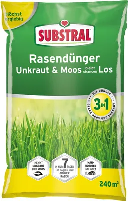 Obrázek produktu pro SUBSTRAL® Trávníkové hnojivo Plevel a mech zůstává sypký pro cca 240 m² - 7,2 kg