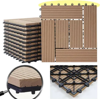 Produktbild von WPC Bodenfliese Rhone, Holzoptik Balkon/Terrasse, 11x je 30x30cm = 1qm  Premium, teak versetzt