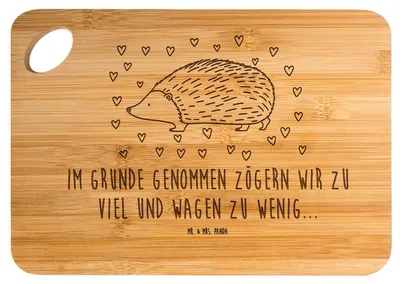 Produktbild von Mr. & Mrs. Panda Holzbrett Igel Herzen - Transparent - Geschenk, Brett, Frühstücksbrett, Lustige Sprüche, Herz, Liebe, Leben, Schneidebrett, Kuss, schneidbrett