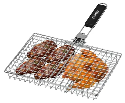 Immagine prodotto di Cestello per griglia in acciaio inox con manico removibile - 32x22.5x4 cm