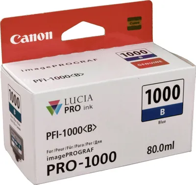 Produktbild von Canon PFI-1000B Tinte Blau, Blau, Tinte auf Pigmentbasis, 80 ml, 4875 Seiten