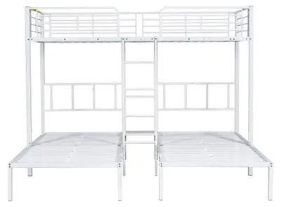 Productafbeelding van Stapelbed met drie slaapplekken - Metalen bed - Geschikt voor kinderen en jongeren - Met ladder - Veiligheidsreling - Met tafel - 90 x 200 cm - Wit