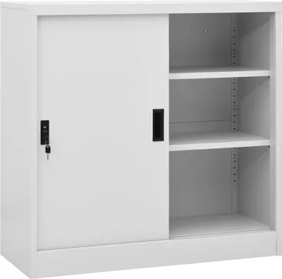 Zdjęcie produktu dla Szafka biurowa z przesuwnymi drzwiami, jasnoszara, 90x40x90 cm