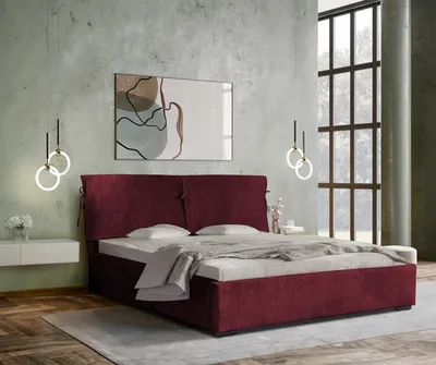 Produktbild von Polsterbett 180 x 200 cm mit Bettkasten und Matratze, Kopfteil mit Kissen, Bonellmatratze mit Kokos H4 Dunkelrot Trapani