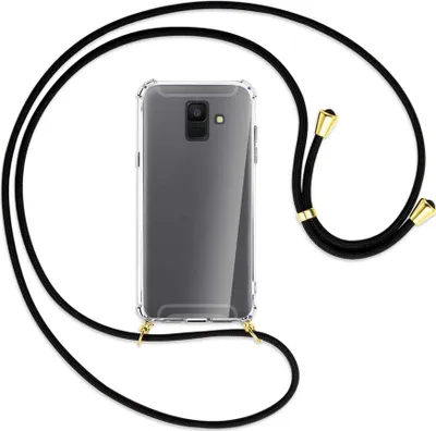 Produktbild von Handykette Backcover-Schutzhülle mit Band (Metall goldfarben) für Samsung Galaxy A6 2018 - schwarz