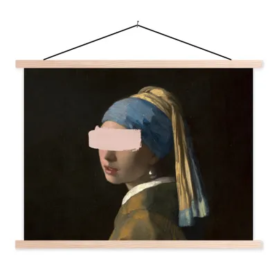 Produktbild von MuchoWow® Textilposter Das Mädchen mit dem Perlenohrring - Vermeer - Rosa 150x113 cm mit holzfarbenen Rahmen - Poster