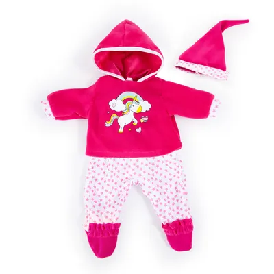 Produktbild von Bayer Design Puppenkleidung 83890AA, Kleider für Puppen bis 38 cm, Babypuppen Anziehsachen, 3 Teile, rosa/pink/weiß, Einhornmotiv