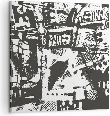 Produktbild von Bild auf Leinwand - Leinwandbild - Einteilig - Schwarzweiß Figuren Abstraktion - 50x50cm - Wand Bild - Wanddeko - Wandbilder - Leinwanddruck - Bilder - Wanddekoration - Leinwand bilder - AC50x50-5125
