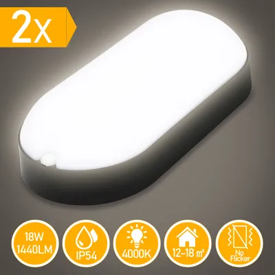 Produktbild von Lospitch 2x LED Feuchtraumleuchte Deckenleuchten Ovalleuchte IP54 Garage 15W Weiß Badlampe Lamp Bürolamp