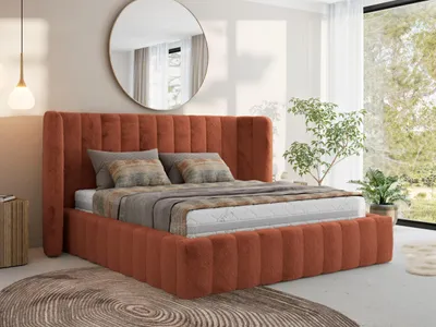 Produktbild von MKS Meble Premium Polsterbett GOLETTA CLASSIC mit Bettkasten & Stauraum 160 x 200 cm, Gasdruckfedern, Inkl. Lattenrost, Modernes Design Ehebett, Pocket Matratze - VIRE LUX - Orange Plüsch