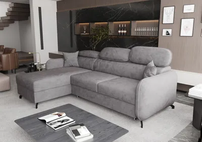 Produktbild von AX LIVING Ecksofa mit Schlaffunktion Ribella 5 L-Form 265cm, Samt in Grau Links