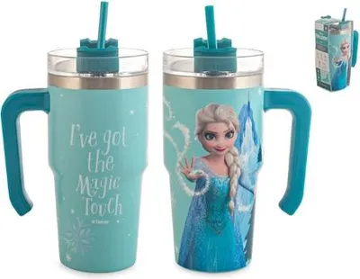 Produktbild von Gefrorener Thermobecher mit Edelstahlstrohhalm, 0,6 l.