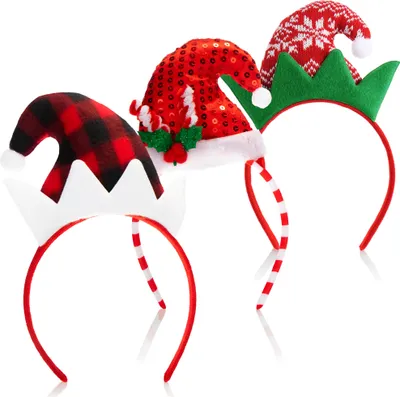 Produktbild von COM-FOUR® 3x Haarreif Weihnachten - Kopfbedeckung & Weihnachtshut - Verkleidung Weihnachtself - Haarreifen mit Zipfelmützen Design - Weihnachtskostüm