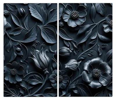 Produktbild von Spritzschutz Herdabdeckplatte Schneidebrett aus Glas Florales Muster 2-Teilig (60x52cm)