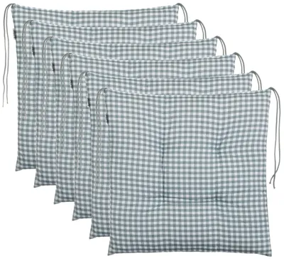 Sitzkissen-Set 6er, 40x40x5 cm, kariert, grau, mit Bändern
