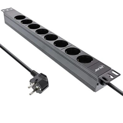 Image de InLine® 16418I InLine® 19" Multiprise, 8x contact de protection, sans interrupteur, 2m, noir