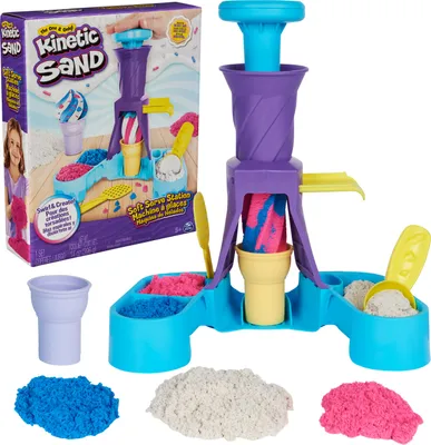 Immagine prodotto di Kinetic Sand , Gelateria Colorata, Sabbia Cinetica Colorata, 396g di Sabbia Blu, Rosa e Bianca, 2 Coni Gelato Giocattolo, 2 Strumenti per Decorare, Giocattoli per Bambini e Bambine, 3+ Anni