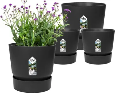 Image de Lot de 2 Pots de Fleurs Ronds Greenville, Ø14xH13,4 cm et Ø16xH15,3 cm, 7 L, Noir