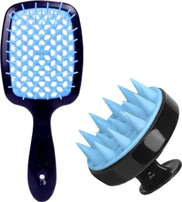 Immagine prodotto di INF Set Cura Capelli Nero e Blu: Pettine Districante & Massaggiatore Cuoio Capelluto