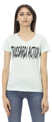 Immagine prodotto di T-shirt da donna, maniche corte, scollo a V, stampa frontale, cotone e viscosa