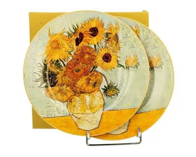 Produktbild von DUO ART GALLERY Sada 2 dezertných tanierov SUNFLOWERS inšpirovaných Van Goghom Nový porcelán z kostnej Číny
